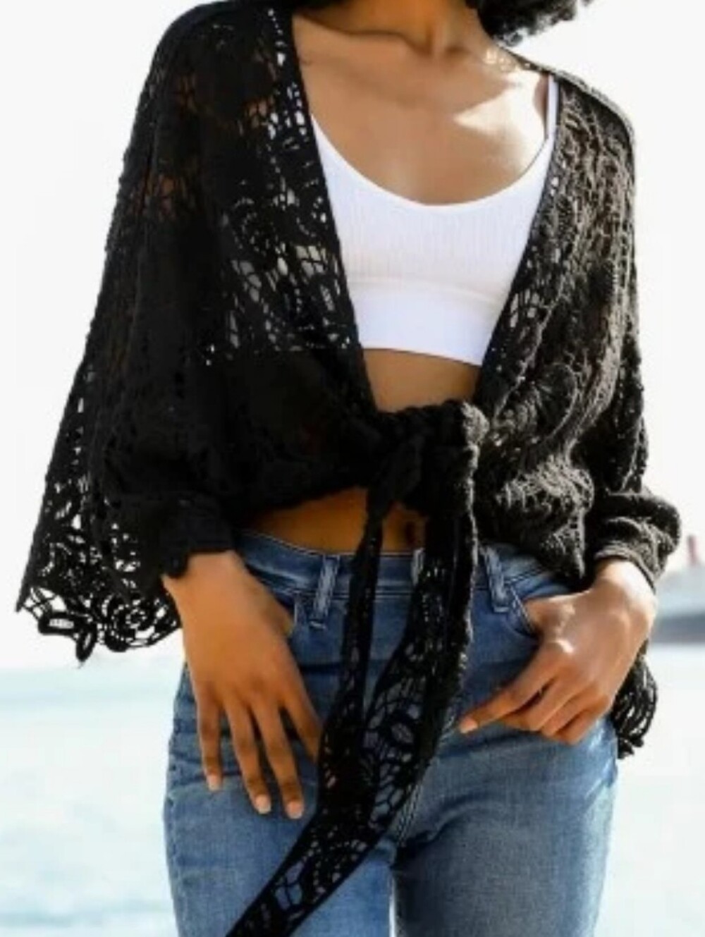 Picadilly Fashions Crochet Tie Up Cardigan